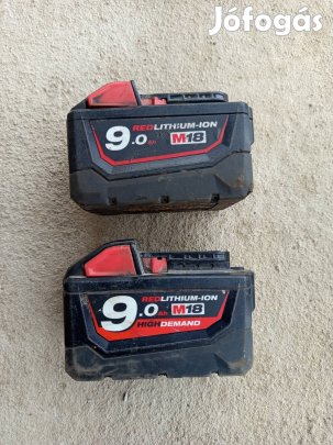 2db hibás milwaukee M18 9ah akkumulátor, akku, akksi, aksi, aku