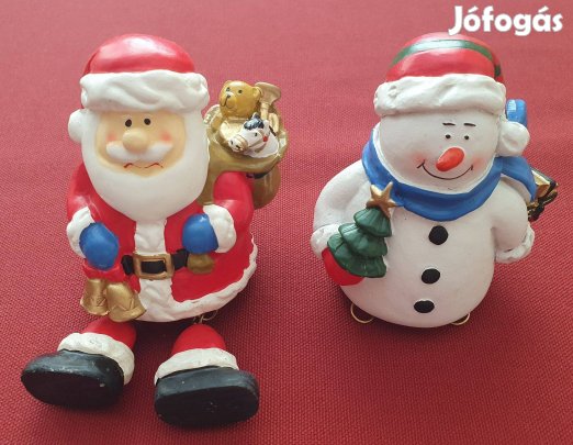 2db karácsonyi kerámia mikulás és hóember dekoráció kellék
