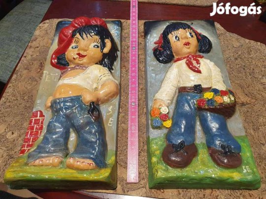 2db retro hibátlan art deco kerámia falikép tesók együtt dekoráció