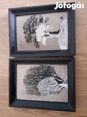 2db textilkép,sötétbarna kerettel