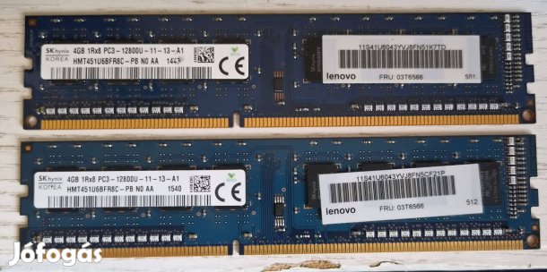 2x 4GB DDR3 1600MHz RAM, Memória asztali gépekhez PC3-12800U