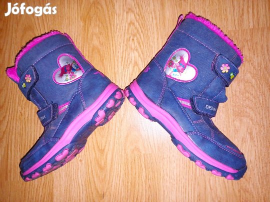 30 bth:19 cm újszerű Trolls Deitex csillogó sötétkék és pink csizma