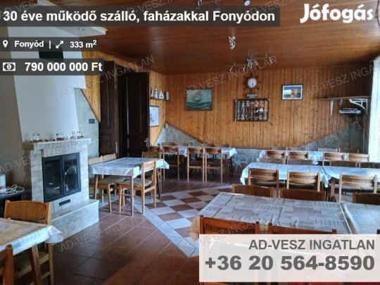 30 éve működő szálló, faházakkal Fonyódon