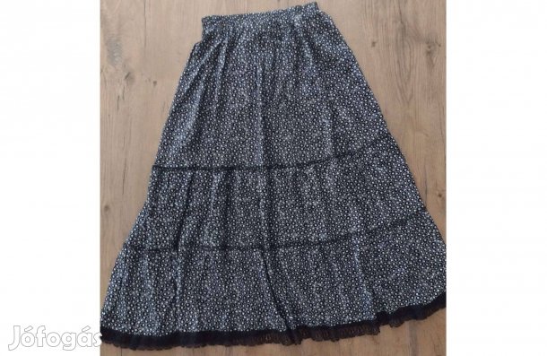 36-38 fekete apró mintás maxi szoknya alján csipke