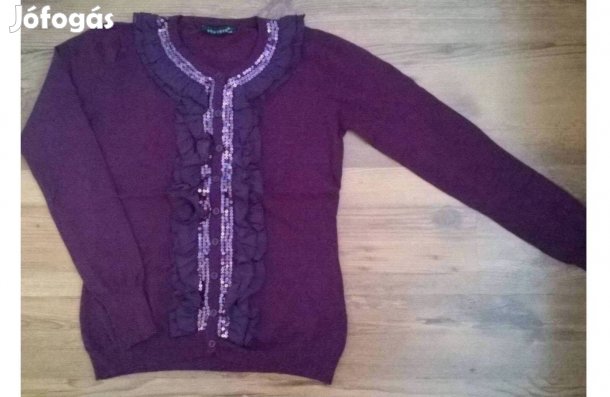 36-38 hosszú ujjú, gépi kötött, sötétlila kardigán, pulóver
