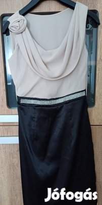 36-os Női alkalmi ruha bézs-fekete, kövekkel