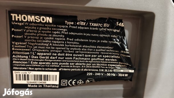 37 cm-es Thomson televízió ingyen elvihető.