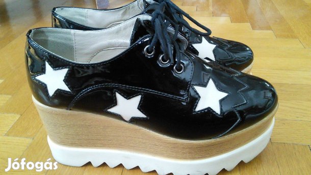 37-es női lakk fekete platform cipő csillag Seastar 37