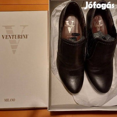 37-es új női fekete bőr cipő, féláron - Venturini, Milano