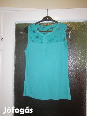 38-as csipkés türkizzöld ujjatlan pamut felső