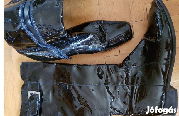 38-as fekete női kívül belül bőr Van Dalen csizma lakkcsizma