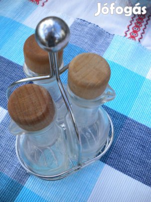 3 darab 1dl olaj / ecet kínáló, asztali szerviz fém kosárba