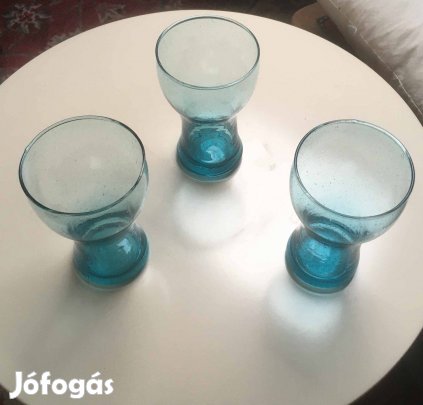 3 darab kézzel készült türkizkék vizespohár