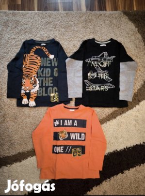 3 darab kisfiú hosszú ujjú póló 128-as méret.