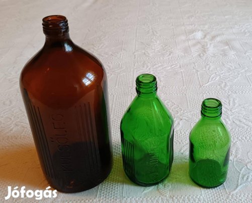 3 darabos Régi Gyógyszertári / Patika Üveg Szett / Külsőleg Felirat