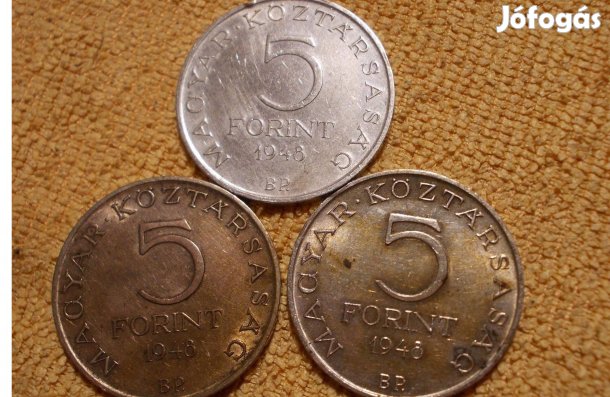 3 db 1948 Petőfi Sándor ezüst 5 forint érme