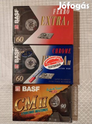 3 db BASF új, lezárt, I-es és II-es típusú magnókazetta. Leírás!