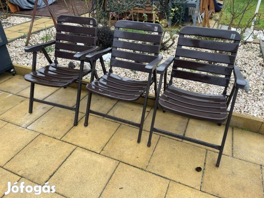 3 db Seiger Erős Német Karfás Kerti Szék Fém Vázas Barna