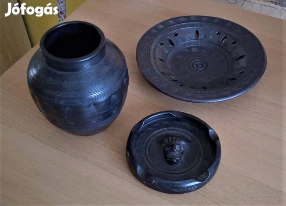 3 db. Fekete mohácsi kerámia Kovácsics Ferenc, Horváth János