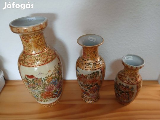 3 db, kézzel festett, kínai, kerámia váza eladó!