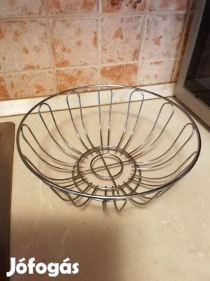 3 db. modern kínáló inox, csuhéj kosárral, süteményes, gyümölcsös