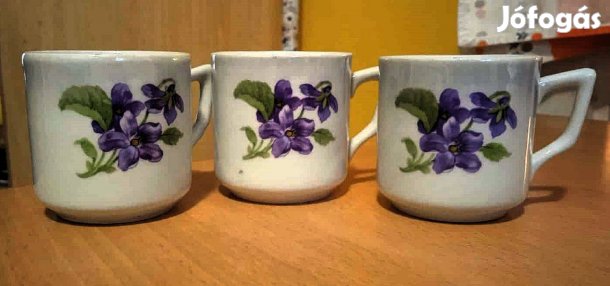 3 db. ritka ibolyás Iris porcelán kávéscsésze
