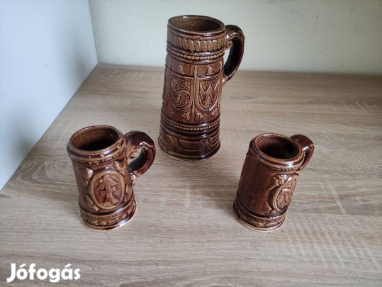 3 db barna kerámia korsó hibátlan