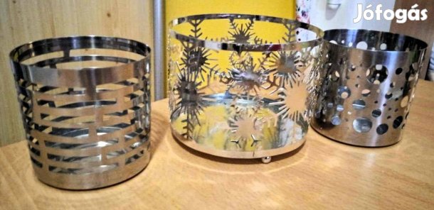 3 db ezüst színű Wakkert IKEA dizájn, fém gyertya, mécsestartó