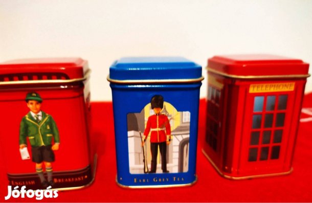 3 db kisméretű fém teás doboz Londonból