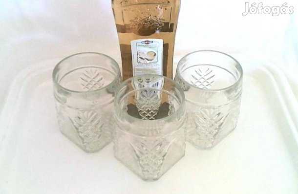 3 db-os metszett üveg whiskys pohár szett