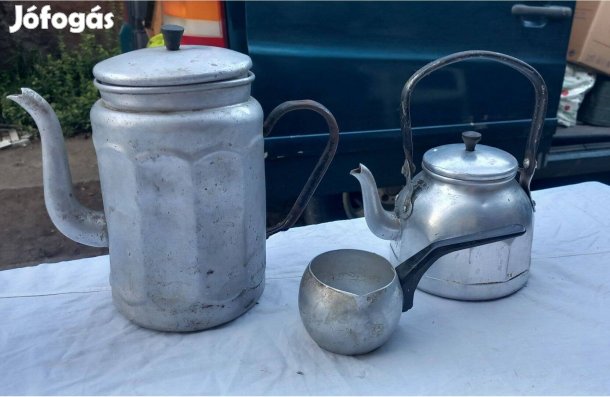 3 db retro aluminium edény teáskanna kiöntő stb posta is