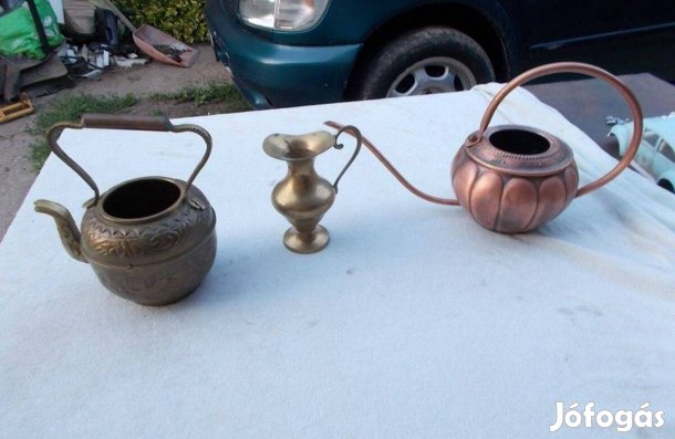 3 db réz disztárgy teás stb kannák kancsó együtt