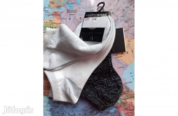 3 pár új szürke, fehér, fekete csillogós női zokni, 39-42-es