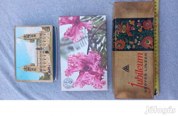 3 retro magyar bonbonos kekszes doboz