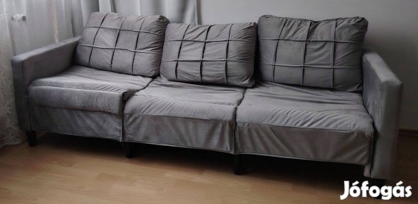 3 személyes sötétszürke bársony kanapé 180 cm eladó