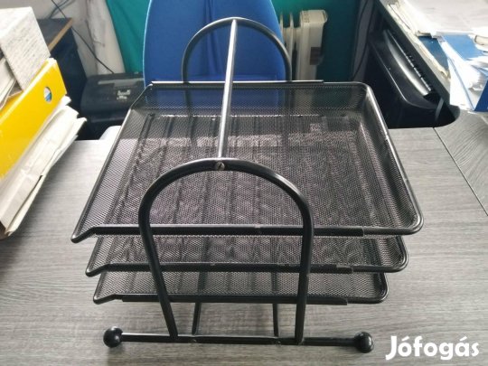 3 szintes fémhálós dokumentumtartó / irattartó tálca