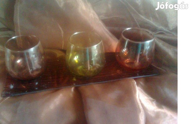 3db Konyakospohár - Üveg Tálcával