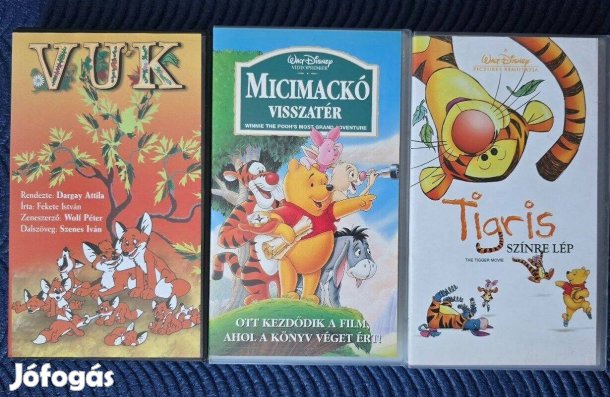 3db Mese VHS/videokazetta, Vuk, Micimackó,Tigris