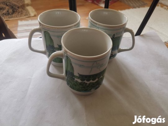 3db kínai porcelán bögre - Ázsia táj mintás