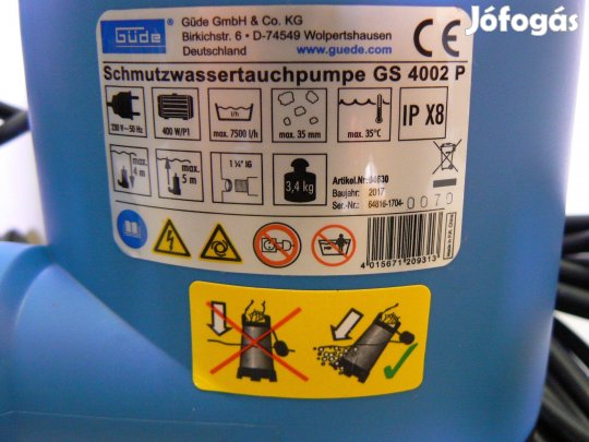 400W-os merülő búvár szivattyú, szennyvízszivattyú úszókapcsolóval