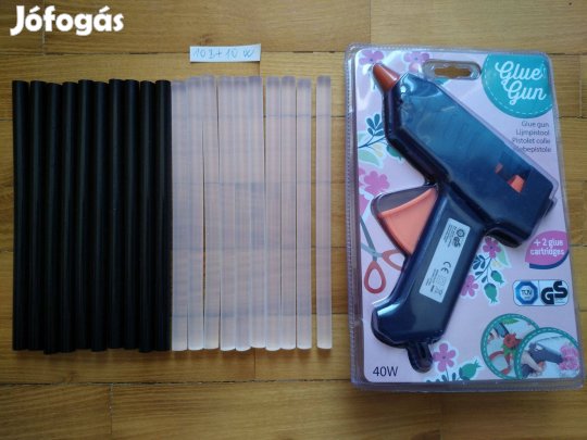 40W ragasztópisztoly+10 db fekete ragasztó rúd+11 db áttetsző rúd 20cm