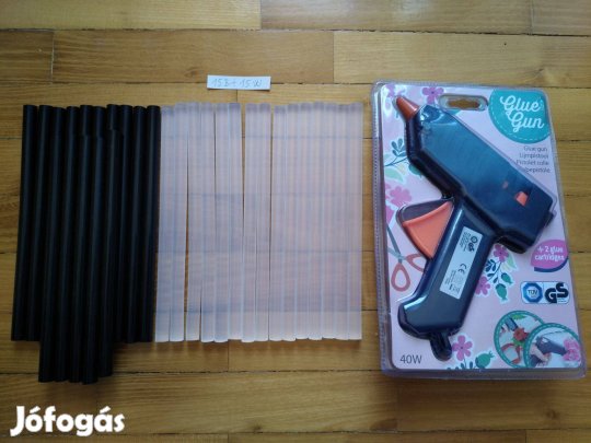 40W ragasztópisztoly+15 db fekete ragasztó rúd+16 db áttetsző rúd 20cm