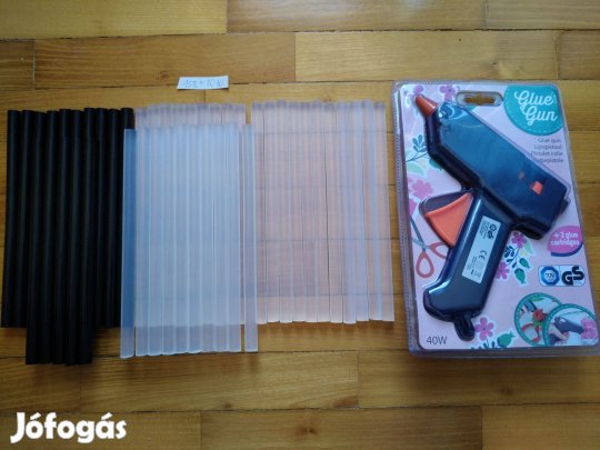 40W ragasztópisztoly+15 db fekete ragasztó rúd+31 db áttetsző rúd 20cm