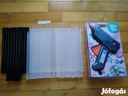 40W ragasztópisztoly+15 db fekete ragasztó rúd+41 db áttetsző rúd 20cm