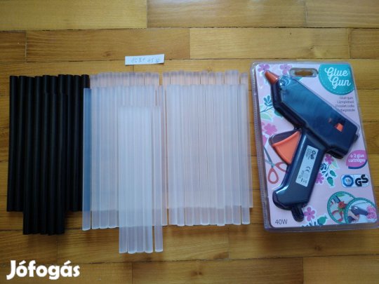 40W ragasztópisztoly+15 db fekete ragasztó rúd+46 db áttetsző rúd 20cm