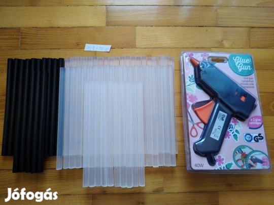 40W ragasztópisztoly+15 db fekete ragasztó rúd+51 db áttetsző rúd 20cm