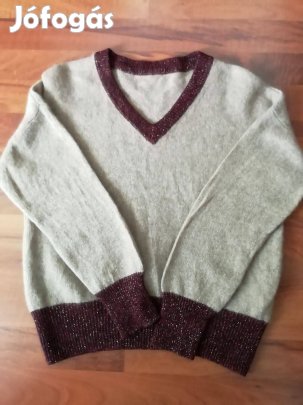 40-es 100% cashmere, kasmír tavaszi női pulóver, fémszálas