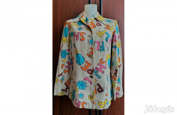 40-es/M/,női,deres alapszínű,retró popart stílusú mintás vászon blézer