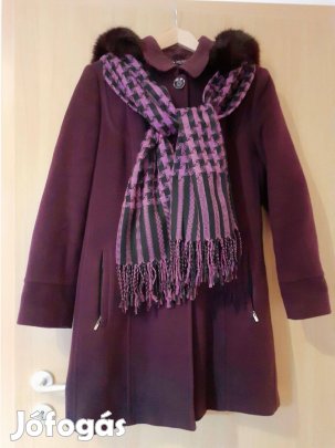 40-es női kapucnis gyapjú télikabát+ajándék sál