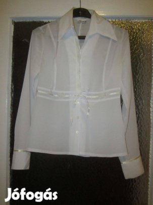 40-es selyemszalaggal díszített alkalmi fehér blúz